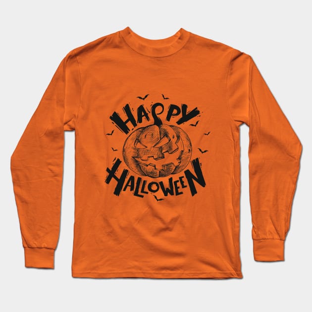 Halloween Scary Evil Pumpkin Funny Pumpkin Head Long Sleeve T-Shirt by BadrBrand